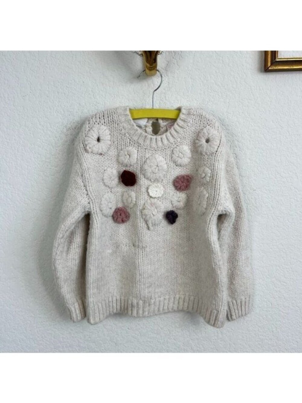 Zara Chunky Knit 3D Floral Pinwheel Sweater